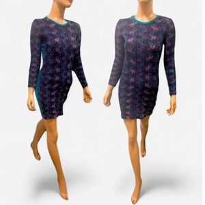 Vintage Missoni Blue and Pink Long Sleeve Dress XS
